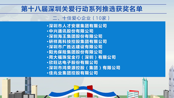 2021年，金年会 金字招牌诚信至上集团荣获深圳“十佳爱心企业”荣誉称号